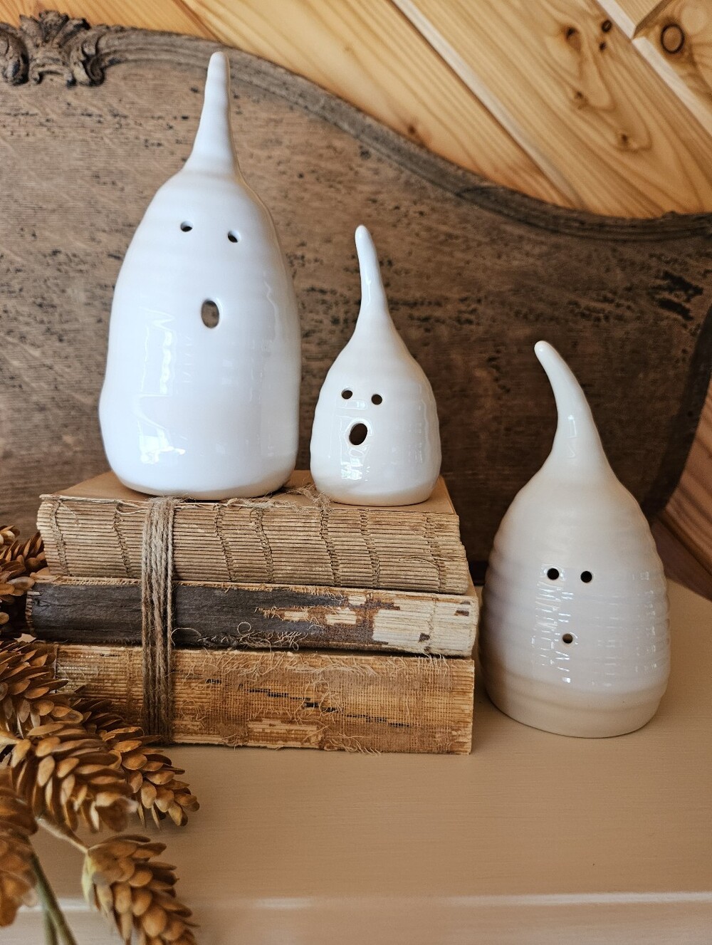 Mollie Jenkins White Ceramic Ghost Figurine Set Of 3